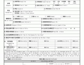韩国签证申请表填写样本