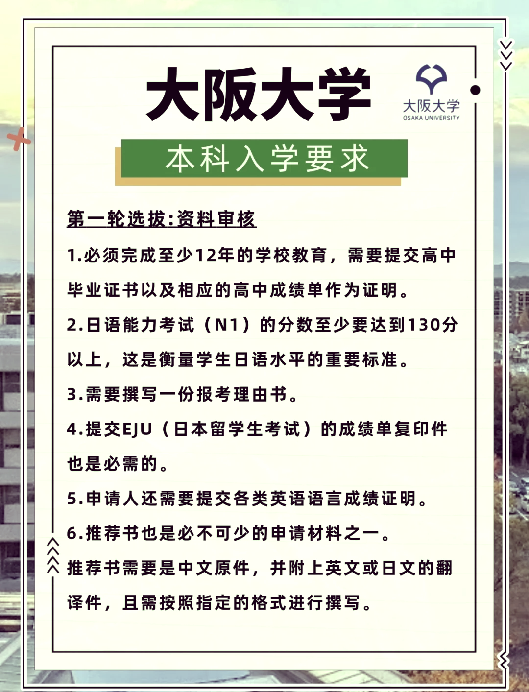 大阪大学留学申请条件-图1